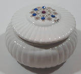 Creazioni Originali Porcelain White With Blue and Red Trinket Box Made in Italy Missing One Stone