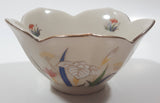 Vintage Mid Century Lotus Flower Shaped Gold Trimmed Floral Decor 4 1/2" Diameter Porcelain Bowl Dish Made in Japan
