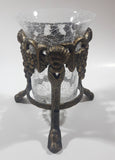 Ornate Metal Footed Base Grape Themed Crackle Glass Candle Holder 6" Tall