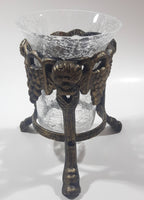 Ornate Metal Footed Base Grape Themed Crackle Glass Candle Holder 6" Tall