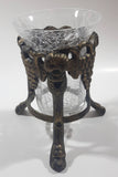 Ornate Metal Footed Base Grape Themed Crackle Glass Candle Holder 6" Tall