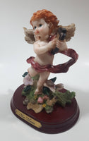 Ave Maria Angel with Harp 6 1/4" Tall Resin Figure on Wood Base
