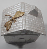 Vintage Berger Dragonfly Rhinestone Ceramic House 4" Tall Trinket Box Made in Italy