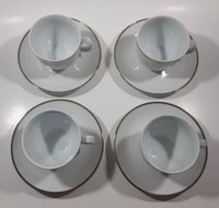 German Democratic Republic #33 Set of 4 White with Gold Trim China Tea Cup and Saucer Plate Sets