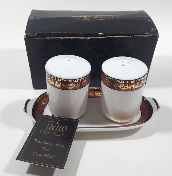 Casa Elite Home Collections Juno Pattern Fine Porcelain Salt and Pepper Shakers With Tray with Box