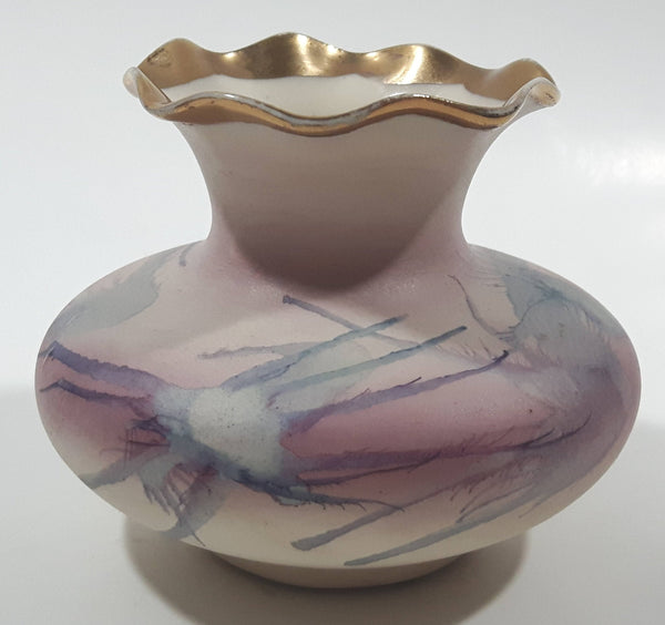 Cherish Porcelain Pink, Purple Swirl Gold Trimmed 3" Tall Vase Handcrafted in Canada