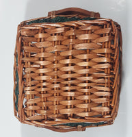 Brown and Green Woven Wicker Basket with Handles 8" x 8"