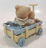 Casa Elite Gift Collection Resin Teddy Bears in Wood Wagon 6 1/4" Long