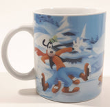 Enesco Disney Mickey Mouse, Minnie Mouse, Goofy, and Pluto Winter Scene Ice Skating on A Pond 3 3/4" Tall Ceramic Coffee Mug Cup