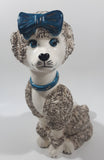 White and Grey Poodle Dog with Blue Bow 10" Tall Ceramic Figurine
