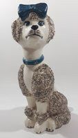 White and Grey Poodle Dog with Blue Bow 10" Tall Ceramic Figurine