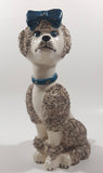 White and Grey Poodle Dog with Blue Bow 10" Tall Ceramic Figurine