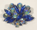 Vintage Beautiful Blue Sapphire Rhinestone and Aurora Borealis Sparkling Rhinestone Brooch