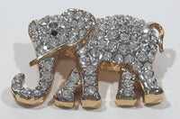 Vintage Butler Elephant Shaped Sparkling Rhinestone Golden Tone Metal Brooch Pin