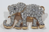 Vintage Butler Elephant Shaped Sparkling Rhinestone Golden Tone Metal Brooch Pin