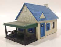 Blue and White Plastic Railroad Model House with Porch Building