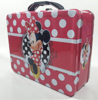 2013 Tin Box Co. Disney Minnie Mouse Pink and White Polka Dot Embossed Tin Metal Lunch Box