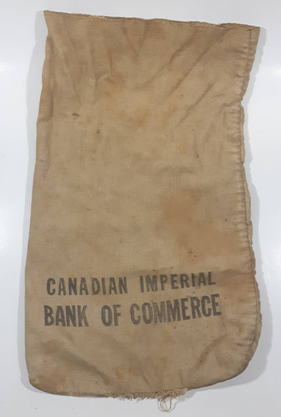 Vintage Canadian Imperial Bank of Commerce Large 9" x 15" Canvas Cash Money Coin Bag