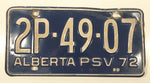 Vintage 1972 Alberta White Lettering Dark Blue Metal Public Service Vehicle License Plate Tag PSV 2P 49 07