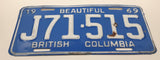 1969 Beautiful British Columbia Light Blue with White Letters Vehicle License Plate Tag J71 515