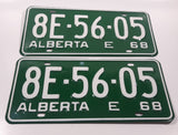 Set of Matching Vintage 1968 Alberta White Lettering Green Exempt "E" Vehicle License Plate Metal Tags E 8E 56 05