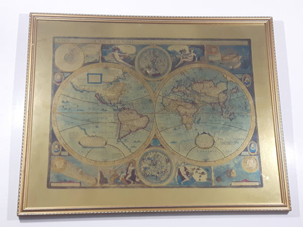 Vintage Gold Silver Copper A New and Accvrat Map of The World 16 1/2" x 20" Framed World Map