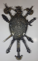 Vintage Cast Metal 19" x 30" Medieval Battle Axes and Swords Coat of Arms Shield Wall Decor Piece