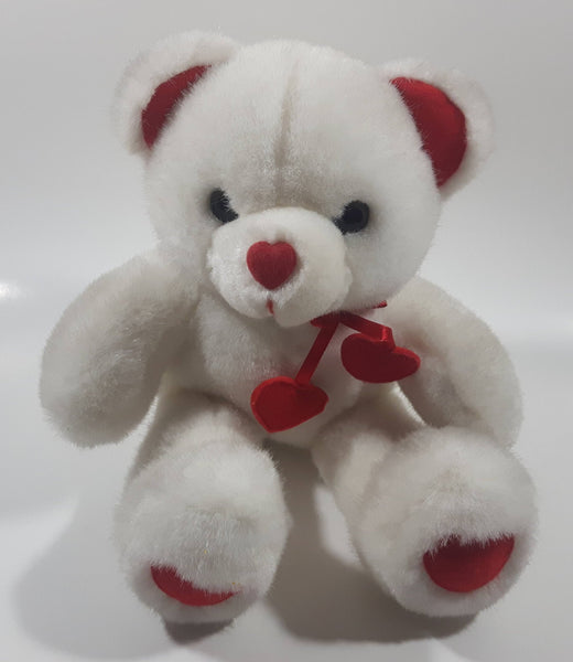 JS Toys Valentine Cuddle White Teddy Bear with Red Hearts 11" Tall Toy Stuffed Plush Animal