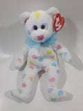 2001 Ty Beanie Babies Kissme White Heart Covered Teddy Bear 8" Tall Toy Stuffed Plush Animal New with Tags