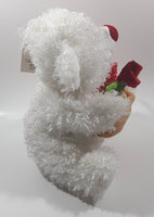 White Teddy Bear Holding Rose in a Flower Pot 11" Tall Toy Stuffed Animal Plush