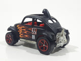 2002 Hot Wheels Baja Bug Volkswagen VW Beetle Matte Black w/ Flames Die Cast Toy Car Vehicle