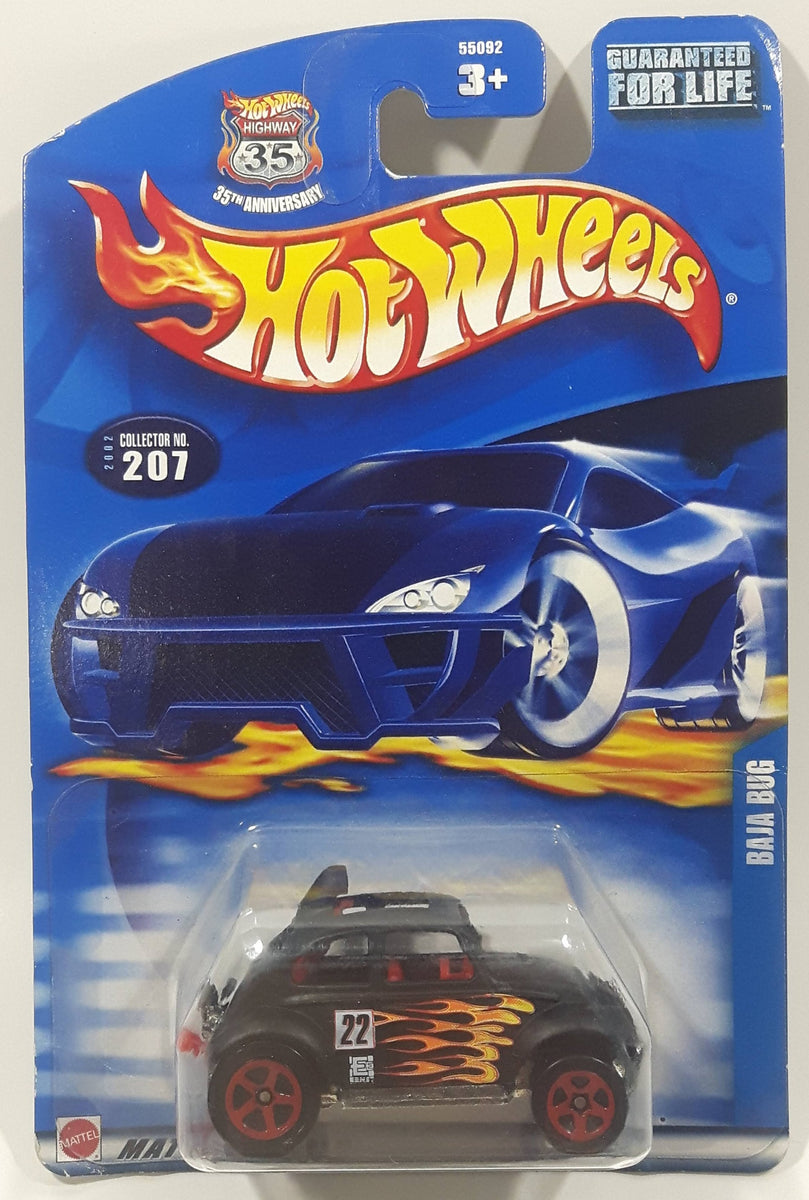 2002 Hot Wheels Baja Bug Volkswagen VW Beetle Matte Black w/ Flames Di ...