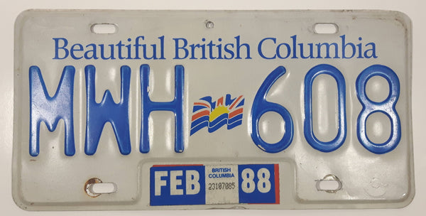 1988 Beautiful British Columbia White with Blue Letters Vehicle License Plate MWH 608