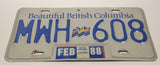 1988 Beautiful British Columbia White with Blue Letters Vehicle License Plate MWH 608