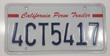 California Perm Trailer White with Dark Blue Letters Vehicle License Plate 4CT5417