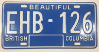 Set of Matching 1981 Beautiful British Columbia Blue with White Letters Vehicle License Plate EHB 126