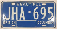 1980s Beautiful British Columbia Blue with White Letters Vehicle License Plate JHA 695