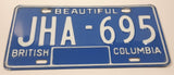 1980s Beautiful British Columbia Blue with White Letters Vehicle License Plate JHA 695