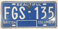 1980s Beautiful British Columbia Blue with White Letters Vehicle License Plate FGS 135