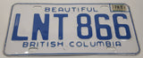 1978 Beautiful British Columbia White with Blue Letters Vehicle License Plate LNT 866