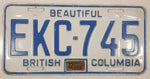 1972 Beautiful British Columbia White with Blue Letters Vehicle License Plate EKC 745