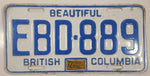 1972 Beautiful British Columbia White with Blue Letters Vehicle License Plate EBD 889