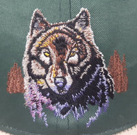 Dutch Harbor Gear Alaska Wolf Themed Green with Grey Brim Snap Back Adjustable Size Baseball Cap Hat New with Tags
