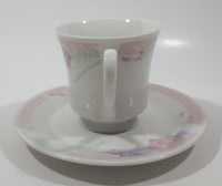 White with Light Blue and Pink Flower Themed Fine China Tea Cup and Saucer Set