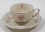 Czechoslovakia Cream with Pink Tulip Flower Themed Silver Trim Fine China Tea Cup and Saucer Set