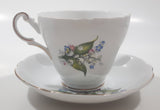 Regency English White with Blue and White Lily of The Valley Flowers Themed Hope. B.C. British Columbia Gold Trim Fine Bone China Tea Cup and Saucer Set