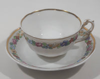 Vintage Crown Staffordshire Colorful Flowers with Gold Trim Fine China Tea Cup and Saucer