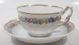 Vintage Crown Staffordshire Colorful Flowers with Gold Trim Fine China Tea Cup and Saucer