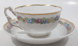 Vintage Crown Staffordshire Colorful Flowers with Gold Trim Fine China Tea Cup and Saucer