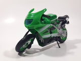 Maisto Kawasaki ZX SR Motor Cycle Green Die Cast Toy Car Vehicle Twisted Front Wheel Support 4 3/4" Long
